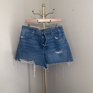 Express Distressed High-Rise Jean Shorts - Blue